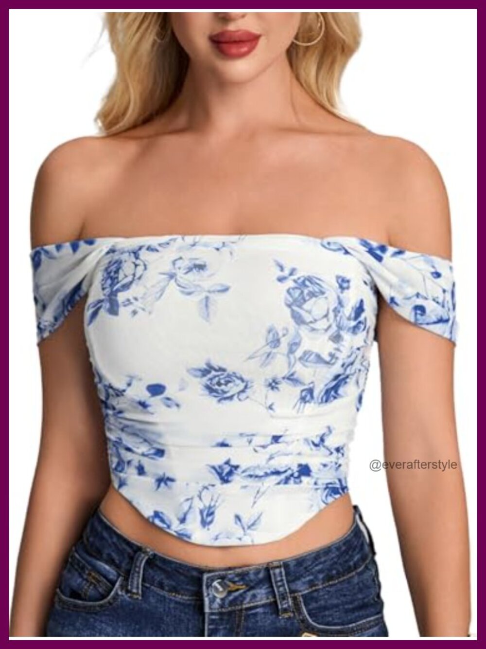 Off Shoulder Floral Mesh Ruched Corset Crop Top Women Summer Party